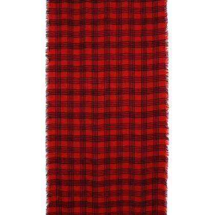 Women's Frayed Plaid Scarf -red /..