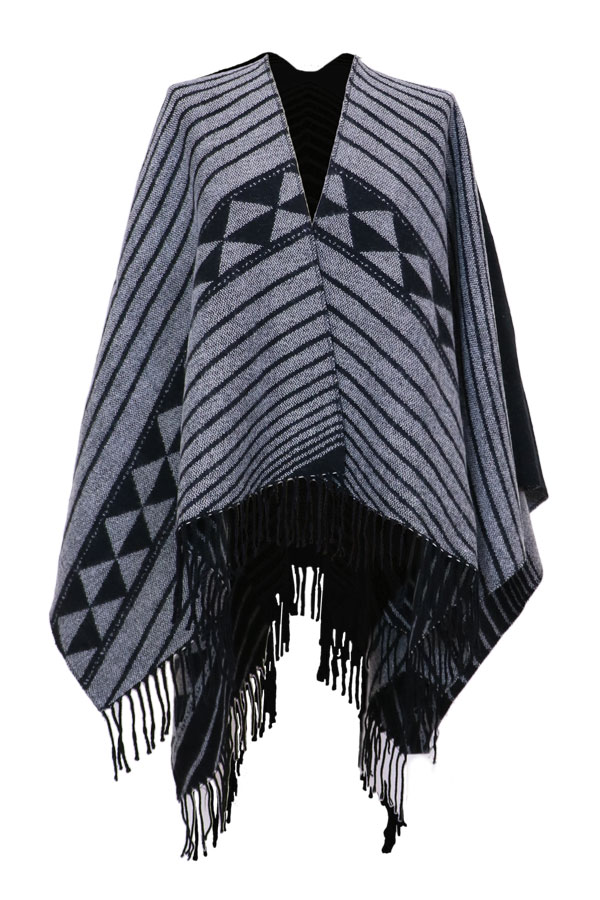 7 Seas Republic Women's Black Fringe Fashion Poncho Shawl Wrap